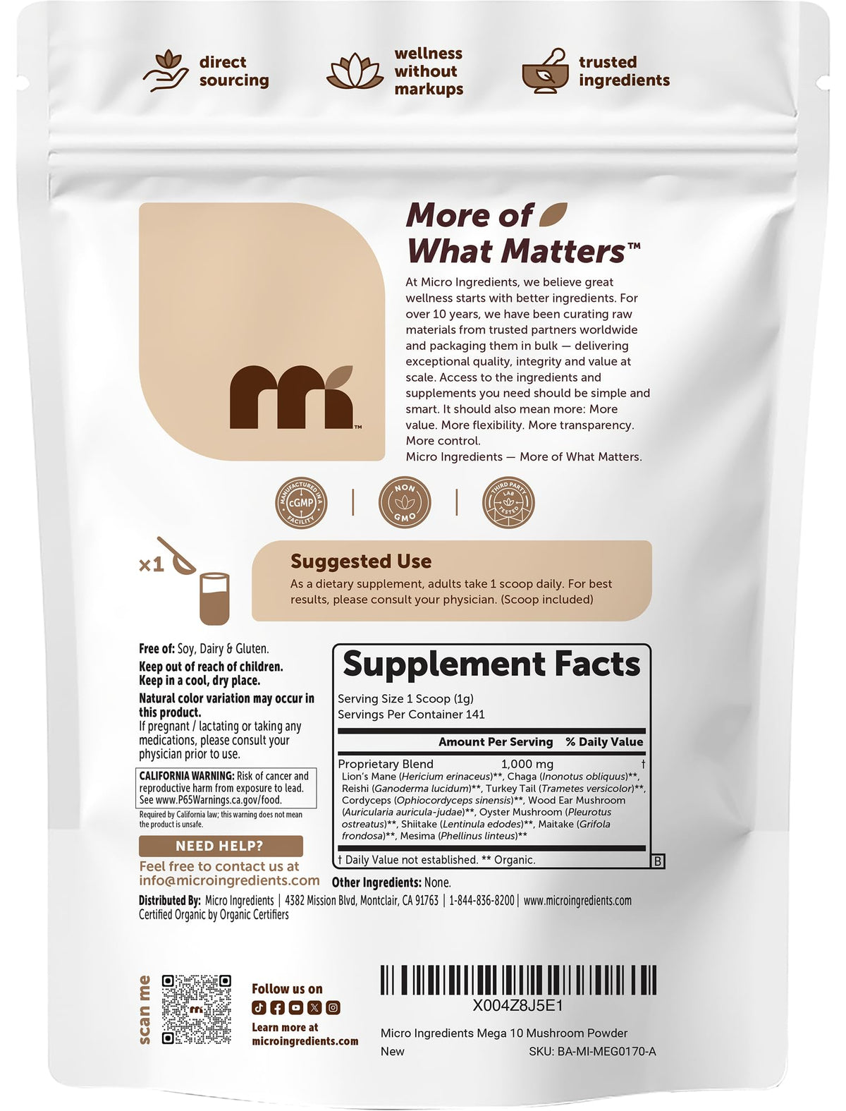 Poudre de champignons Micro Ingredients vue de côté