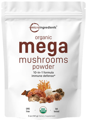 Poudre de champignons organiques 10-en-1 Micro Ingredients, sachet avant