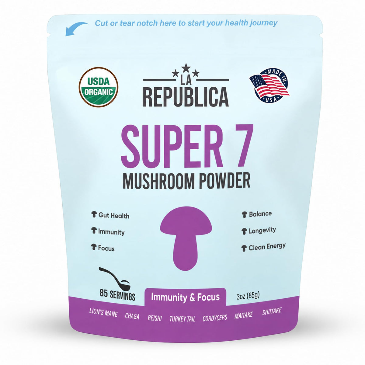 Poudre de Champignons Super 7 de LRLA SUPERFOODS, vue de face
