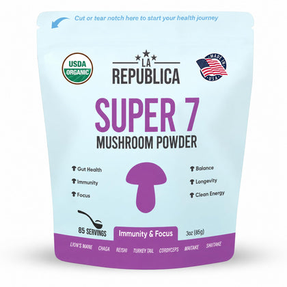 Poudre de Champignons Super 7 de LRLA SUPERFOODS, vue de face