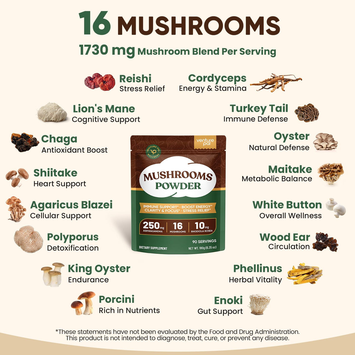 Poudre de champignons Venture Pal versée dans un smoothie