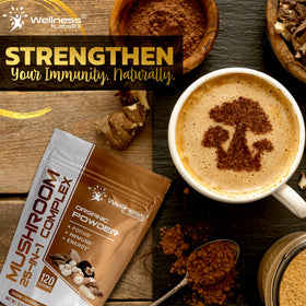 Poudre de champignons WELLNESS LABSRX sur une table