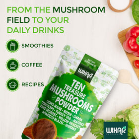 Poudre de champignons WIXAR NATURALS ajoutée à un café