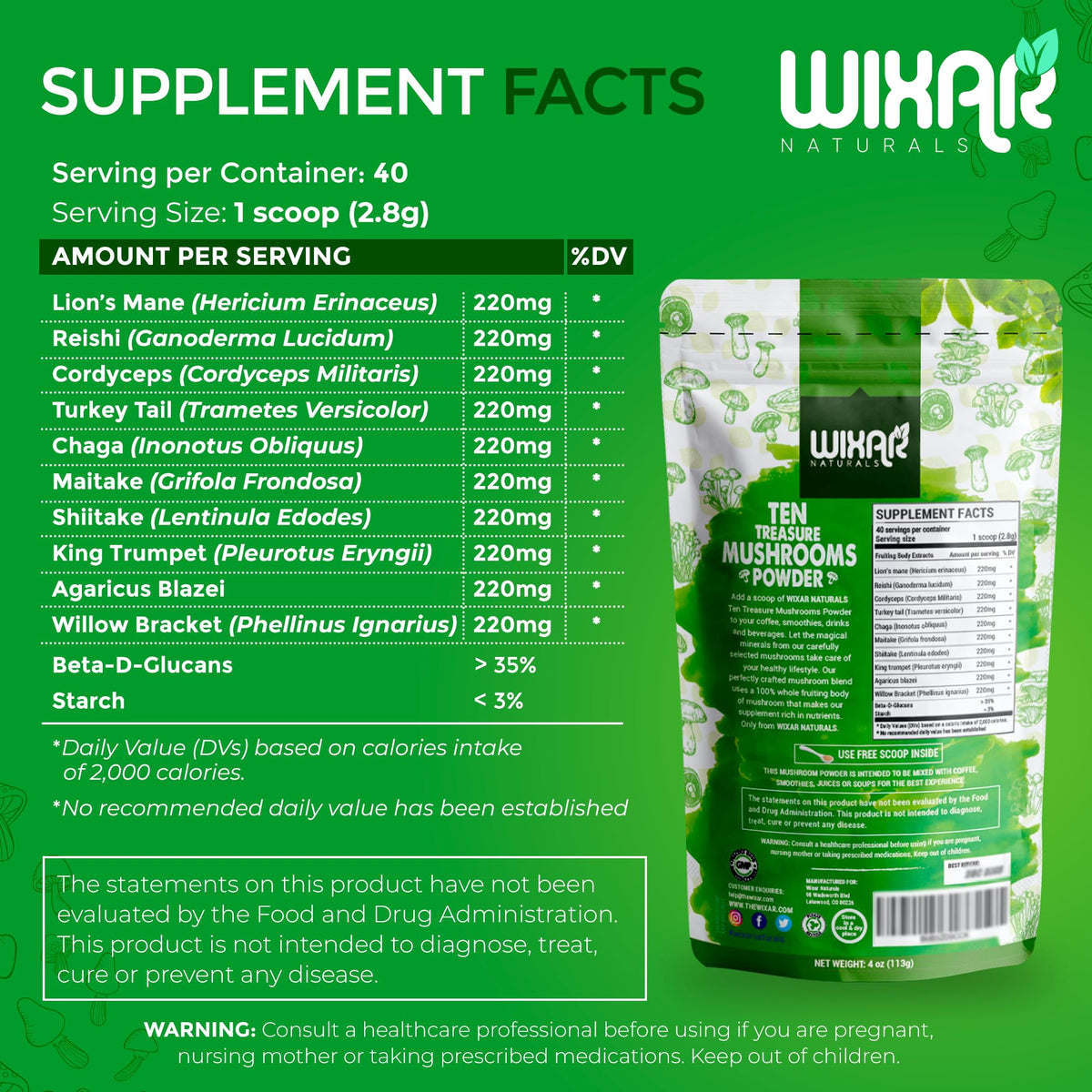 Poudre de champignons WIXAR NATURALS mélangée dans un smoothie