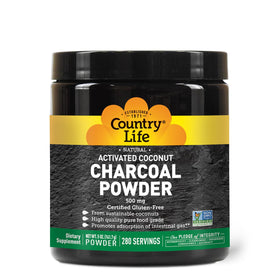 Poudre de charbon actif de noix de coco Country Life 500 mg vue de face