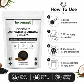 Poudre de charbon actif Herb Magic dans un bol