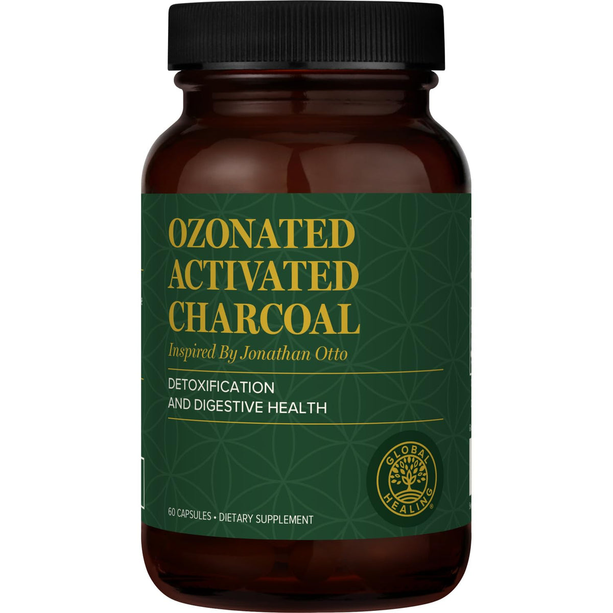 Poudre de charbon actif ozoné Global Healing Center, 60 comprimés, vue de face