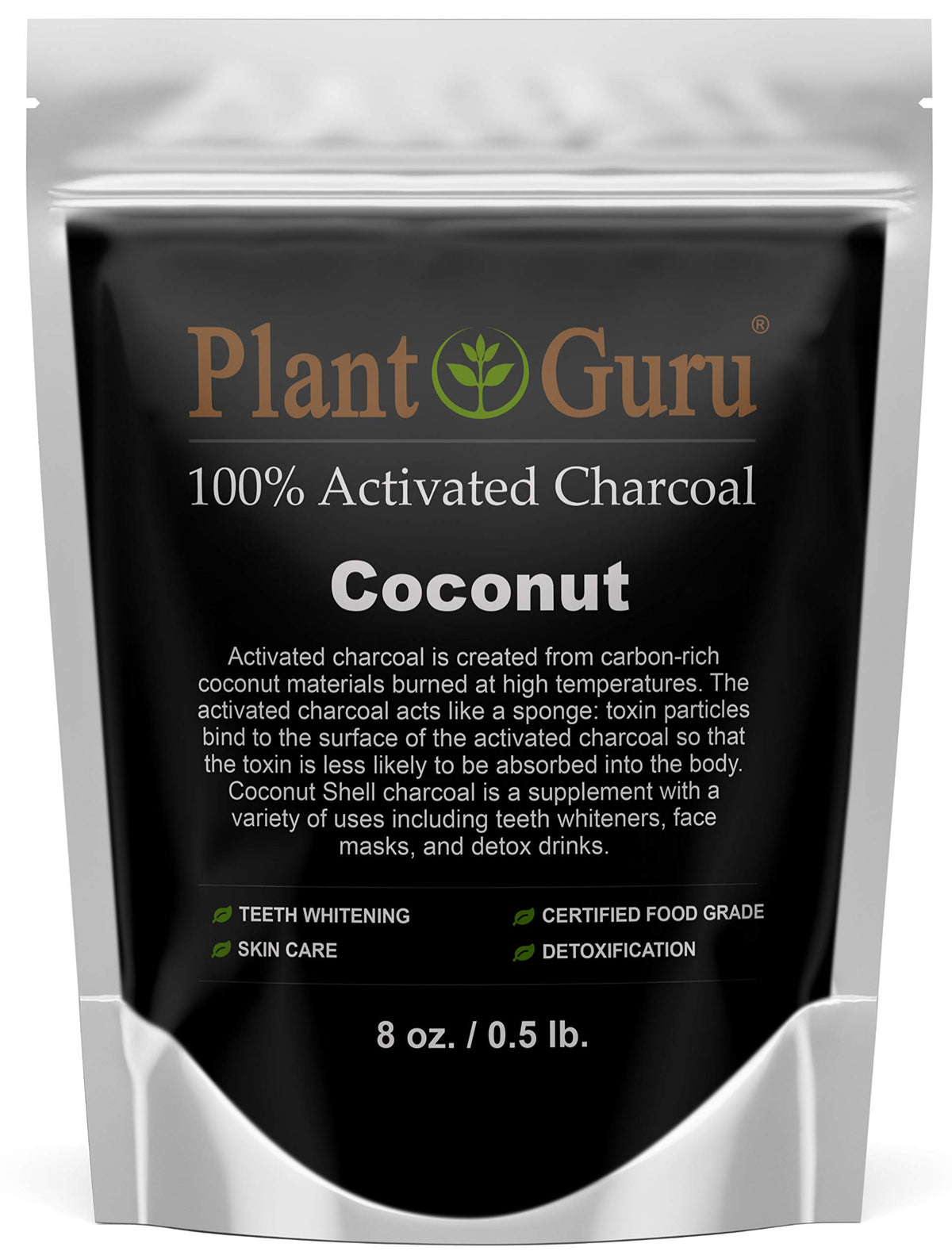 Poudre de charbon actif Plant Guru 241g vue de face