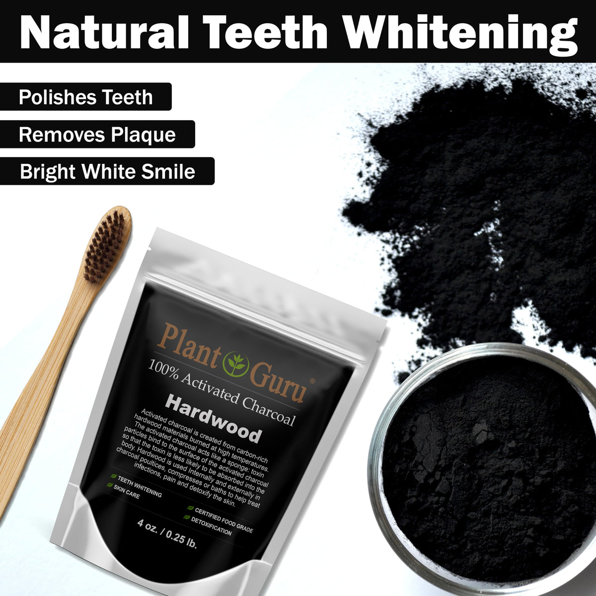 Poudre de charbon actif Plant Guru en utilisation pour un masque facial