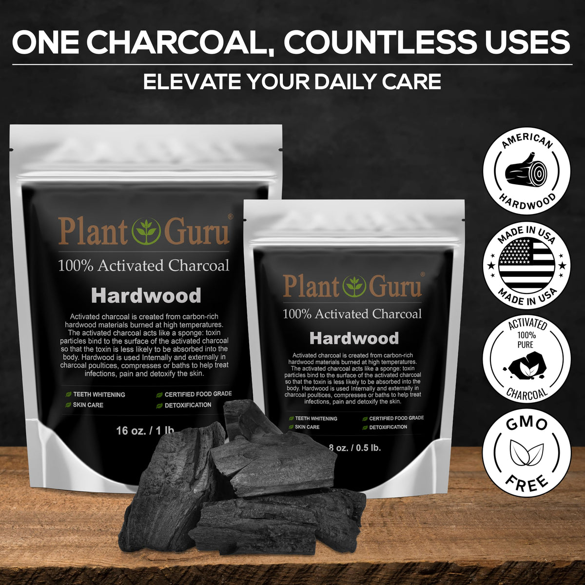 Poudre de charbon actif Plant Guru vue de côté