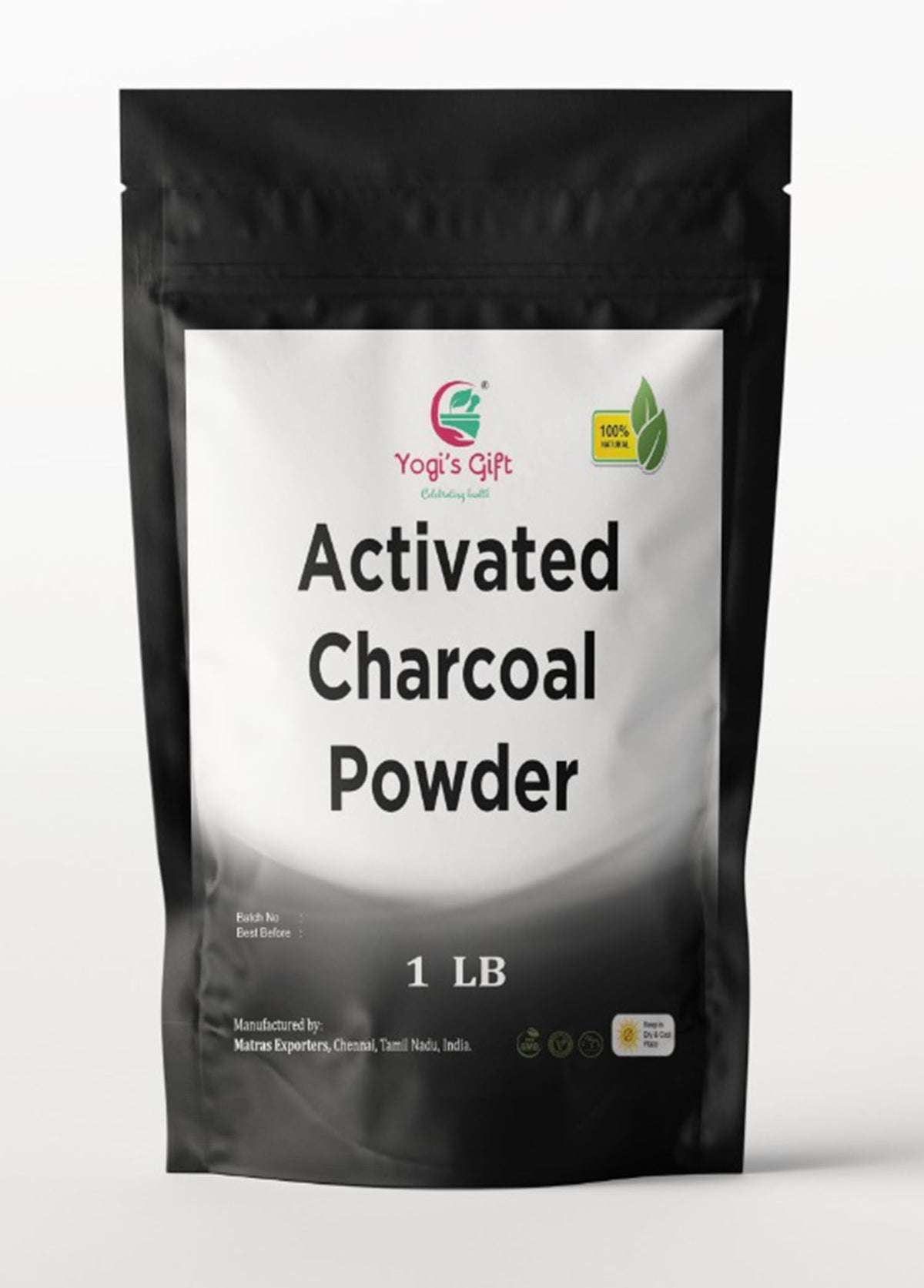 Poudre de charbon actif YOGI’S GIFT 480g vue de face