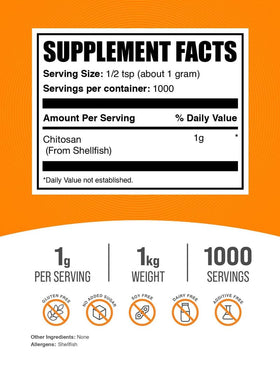 Poudre de Chitosan BulkSupplements vue de dos avec informations nutritionnelles