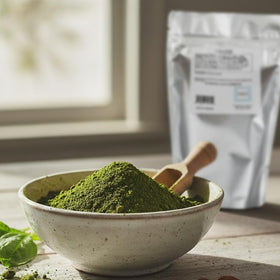 Poudre de chlorelle bio Hampton Distribution sur une cuillère