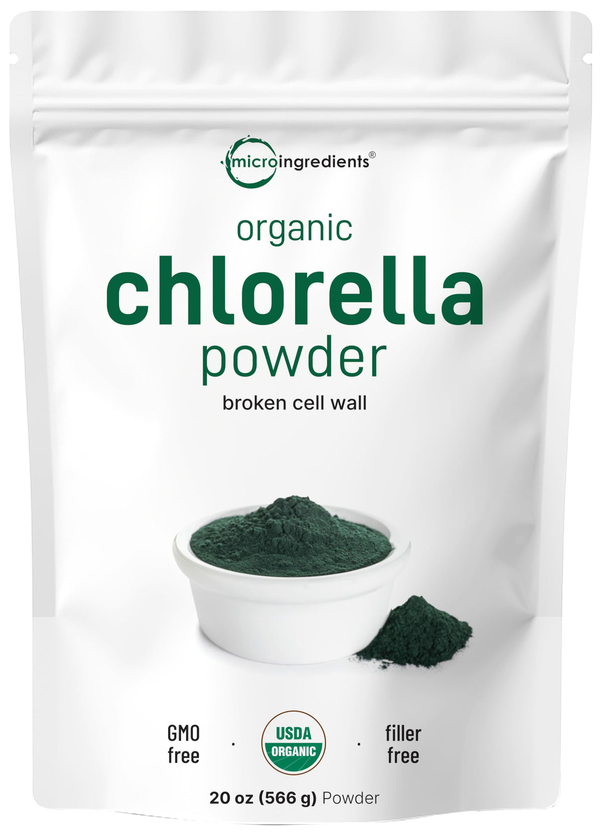 Poudre de chlorelle bio Micro Ingredients 581g avant ouverture