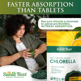 Poudre de chlorelle bio Sunlit Best dans un shaker