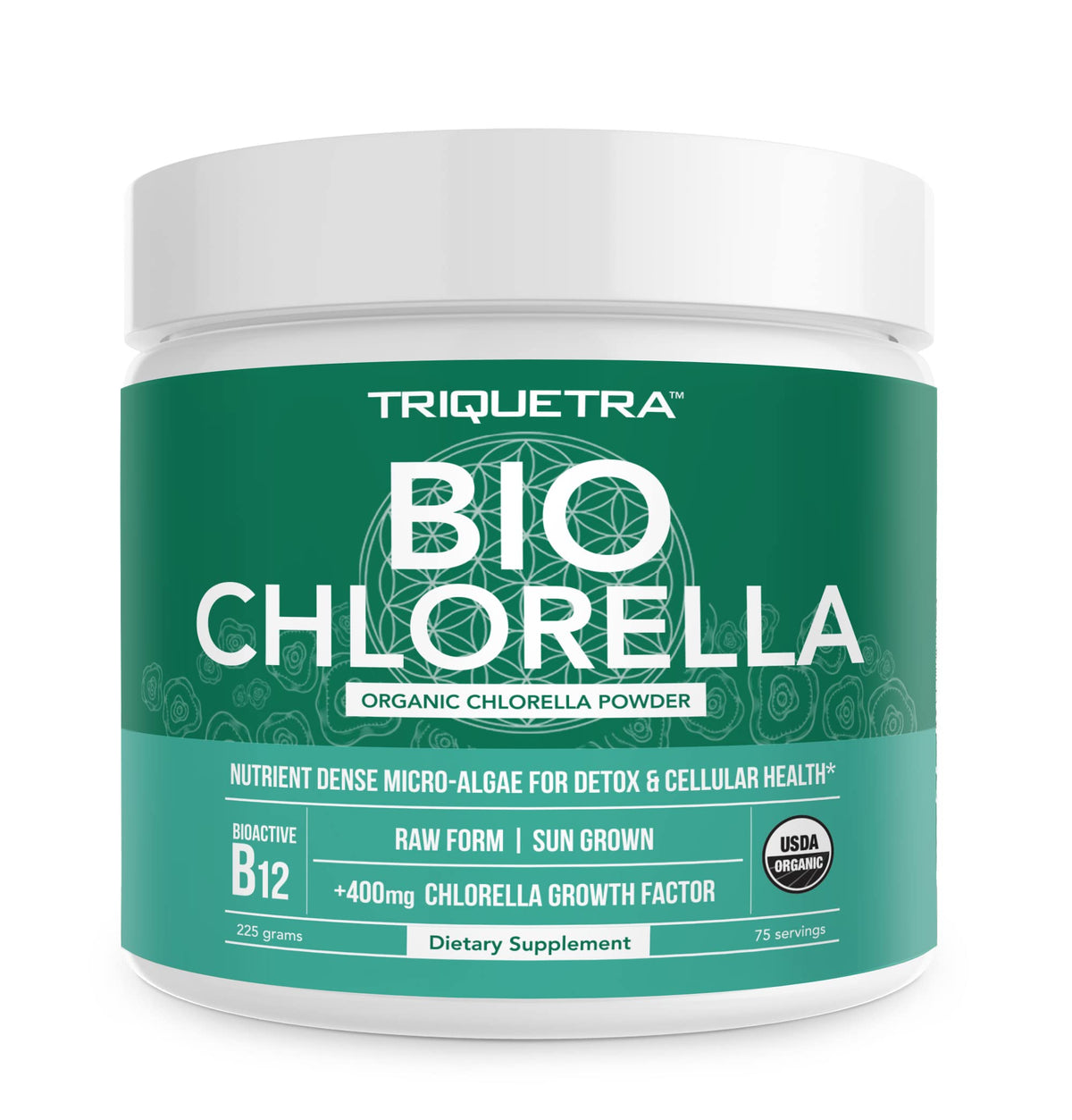 Poudre de chlorelle bio Triquetra Health 225g vue de face