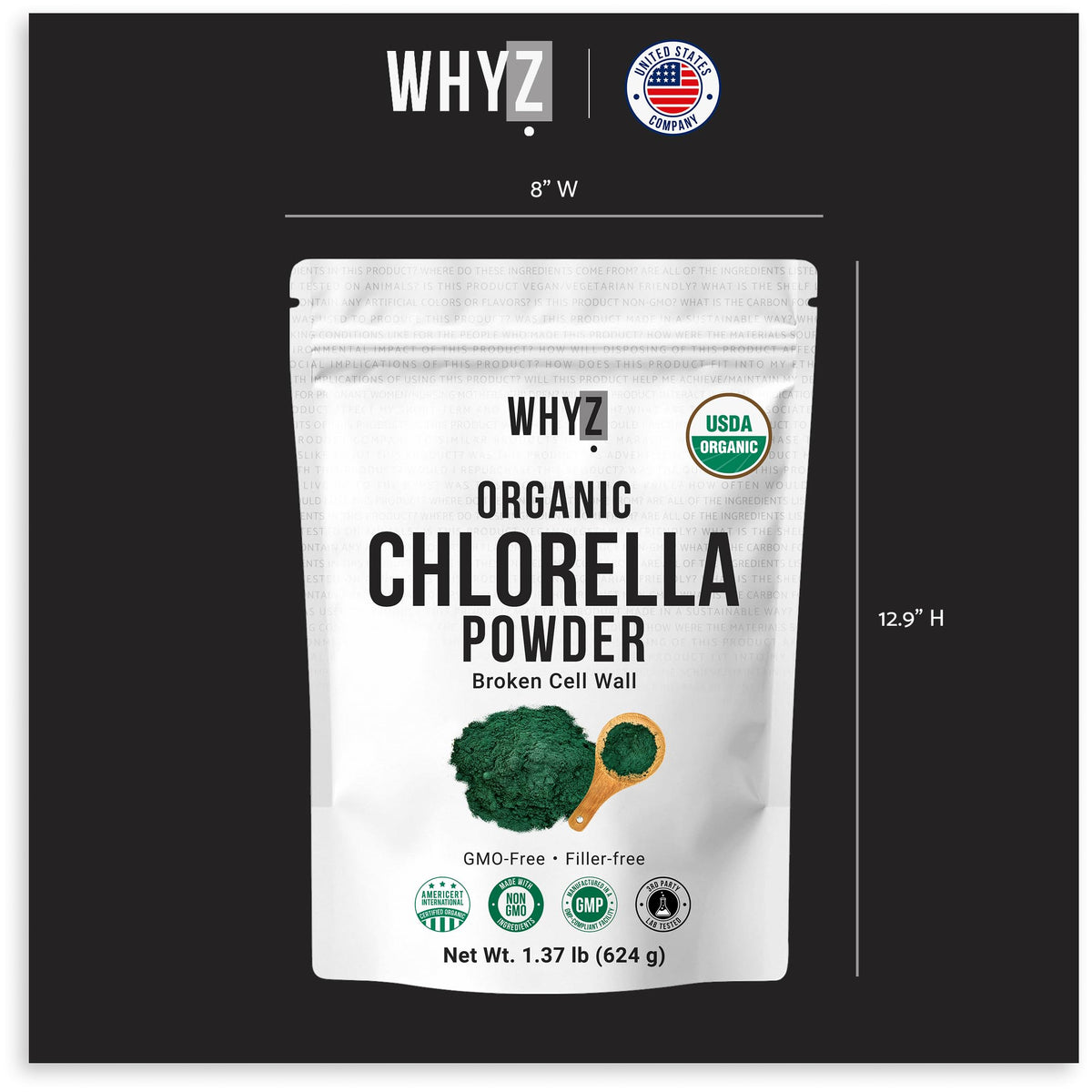 Poudre de Chlorelle Bio WHYZ avec ingrédients naturels