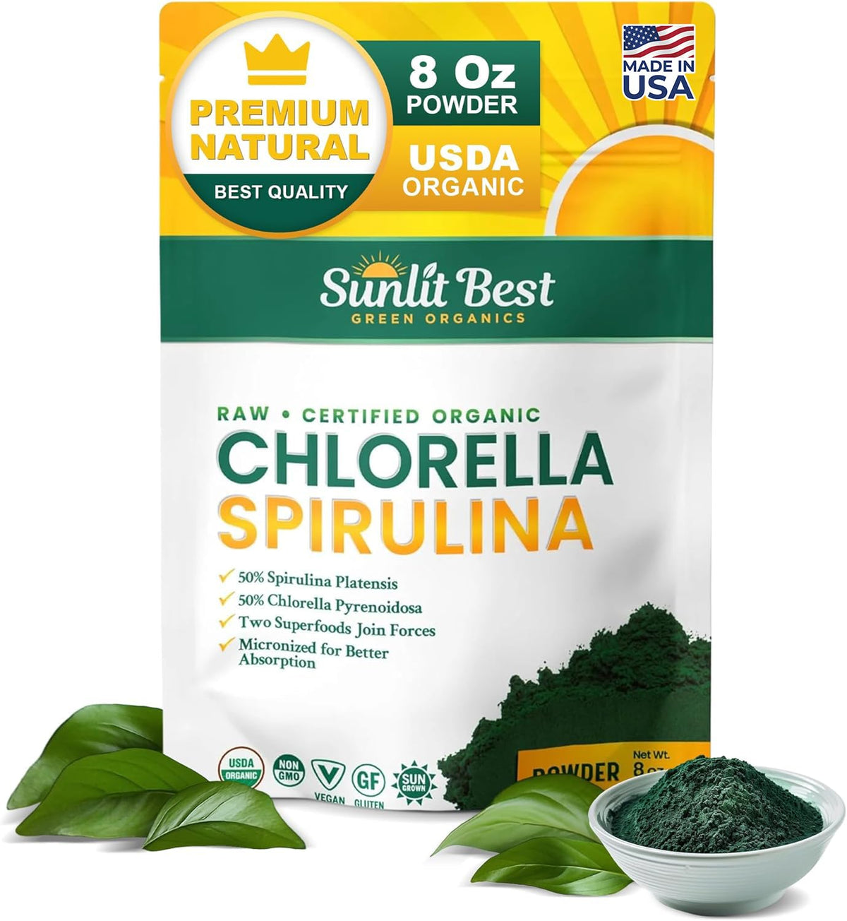 Poudre de chlorelle et spiruline Sunlit Best 231g vue de face