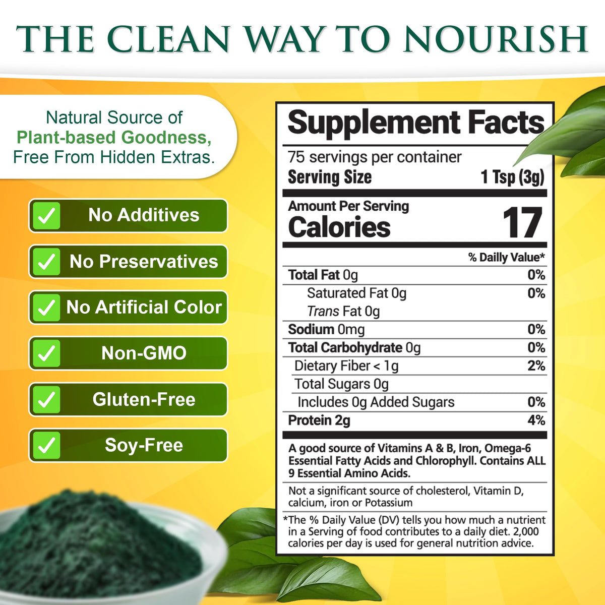 Poudre de chlorelle et spiruline Sunlit Best dans un bol