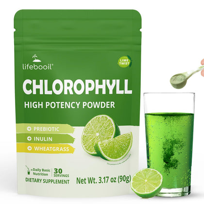 Poudre de chlorophylle Lifebooil 120mg saveur citron vert vue de face