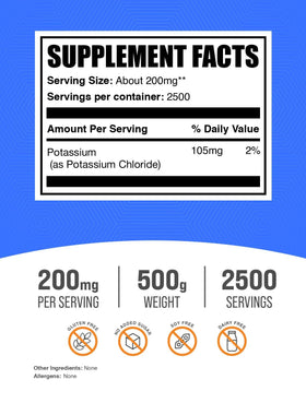 Poudre de chlorure de potassium BulkSupplements 500g avec cuillère doseuse