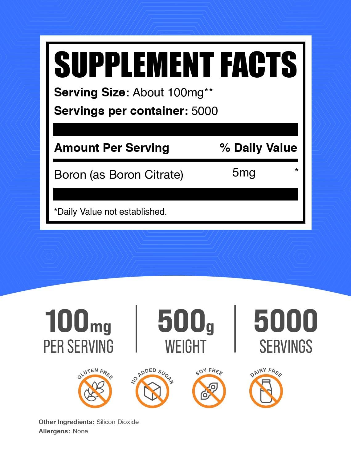 Poudre de Citrate de Bore BulkSupplements 500g emballage