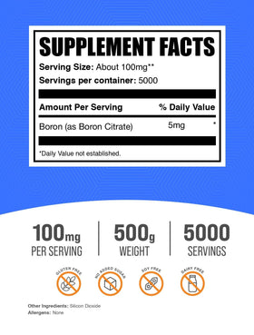 Poudre de Citrate de Bore BulkSupplements 500g emballage