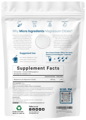 Poudre de citrate de magnésium Micro Ingredients 980g avec cuillère incluse