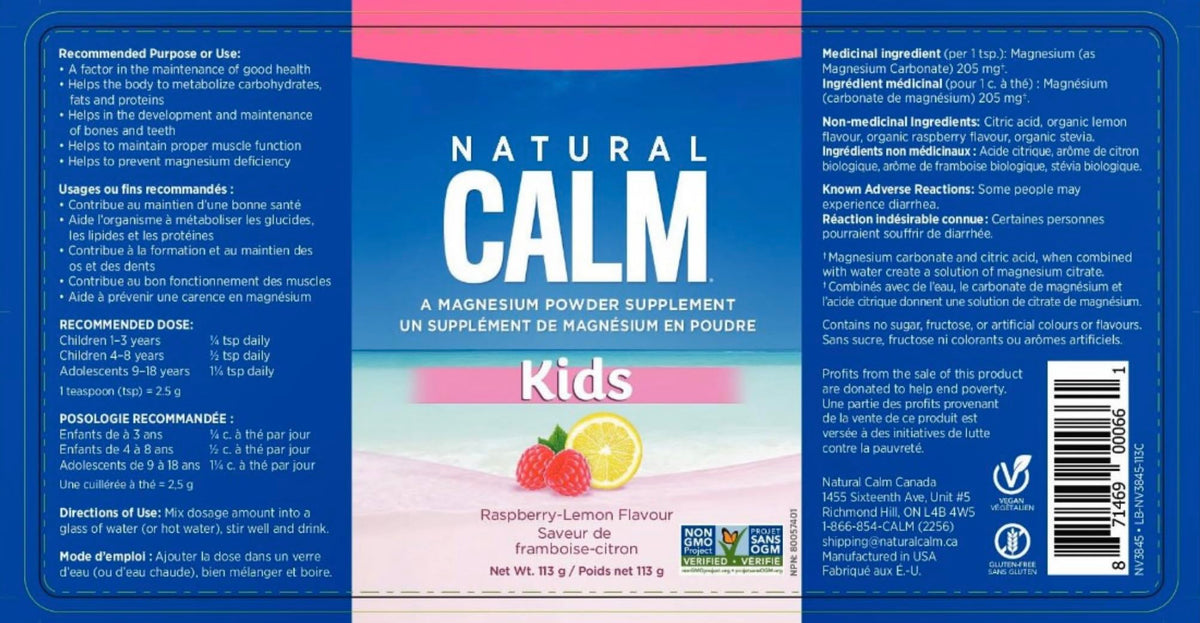 Poudre de citrate de magnésium Natural Calm avec une cuillère
