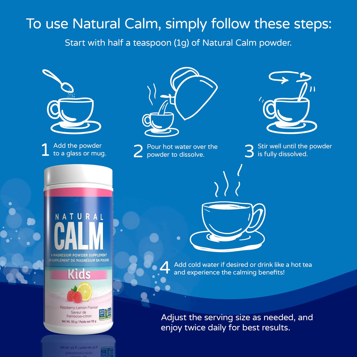 Poudre de citrate de magnésium Natural Calm dans un verre d'eau