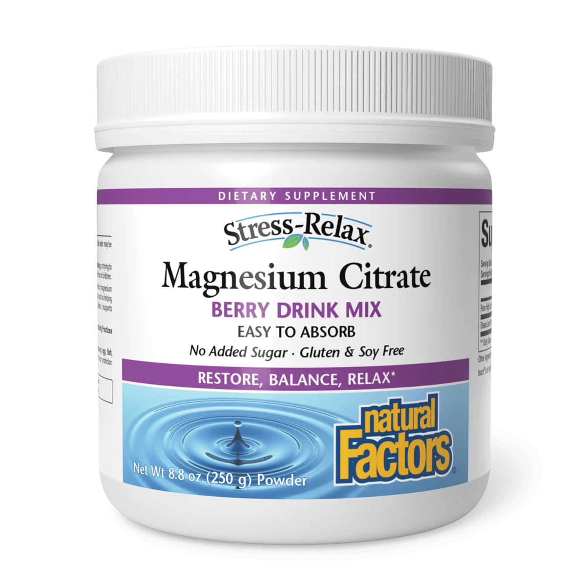 Poudre de citrate de magnésium Natural Factors 330g vue de face