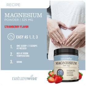 Poudre de citrate de magnésium NatureWise 325 mg saveur citron-fraise dans un verre d'eau