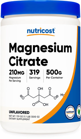 Poudre de citrate de magnésium Nutricost 500g vue avant