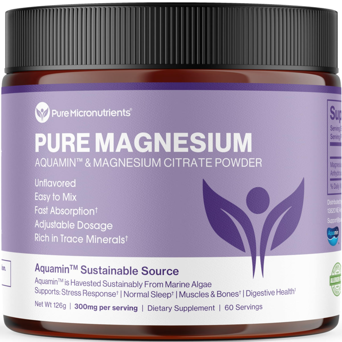 Poudre de citrate de magnésium Pure Micronutrients 259g vue de face