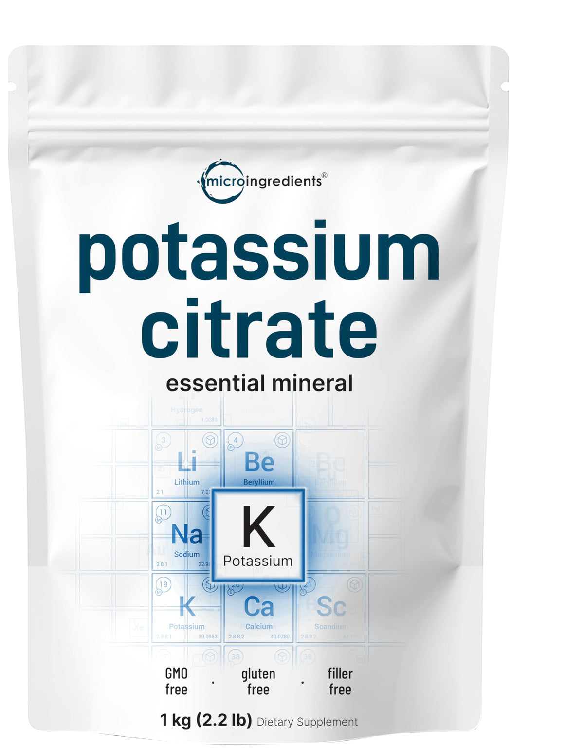 Poudre de citrate de potassium Micro Ingredients 1 kg vue avant