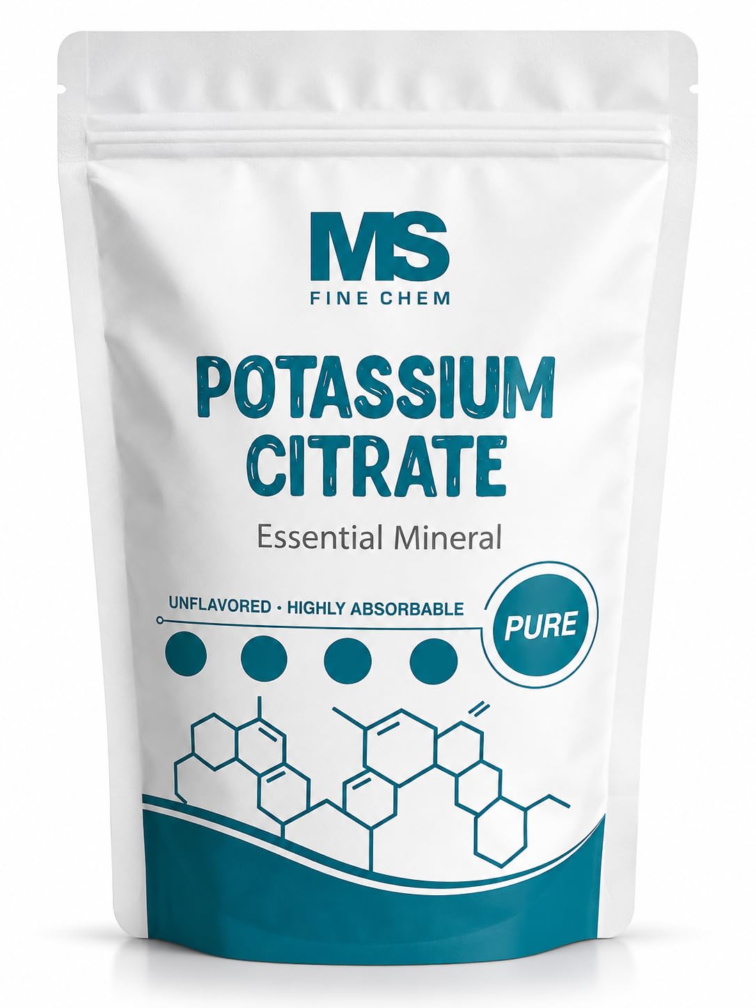 Poudre de citrate de potassium MS Finechem 1 kg, emballage avant