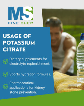 Poudre de citrate de potassium MS Finechem sur une table