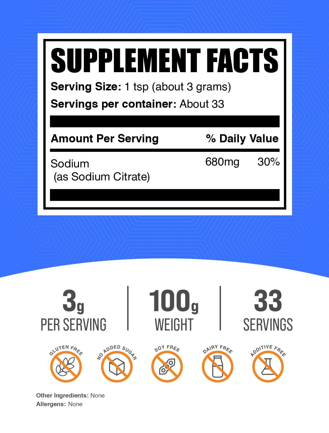 Poudre de citrate de sodium BulkSupplements 150g en utilisation dans une recette