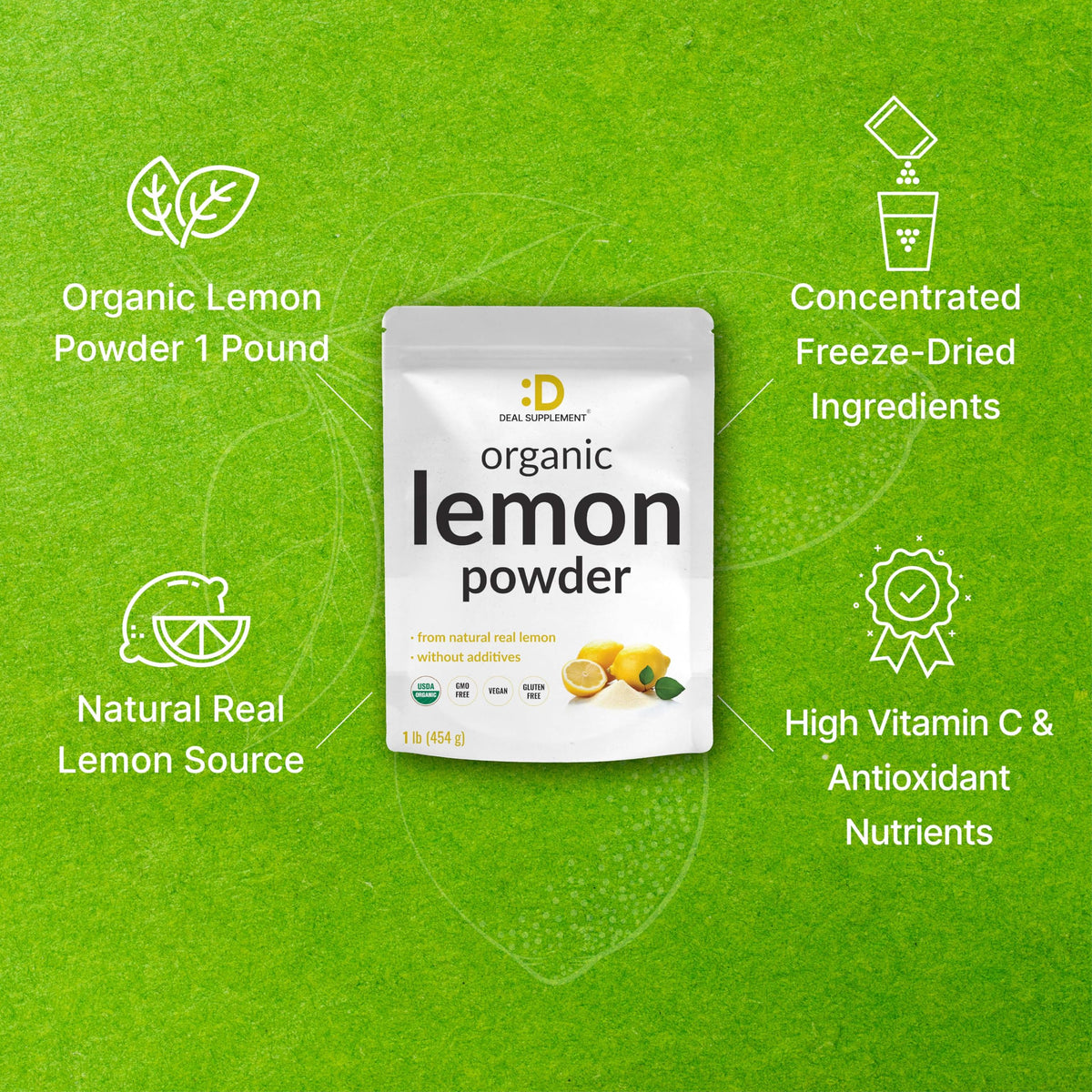 Poudre de citron bio DEAL SUPPLEMENT 472g avec cuillère de mesure