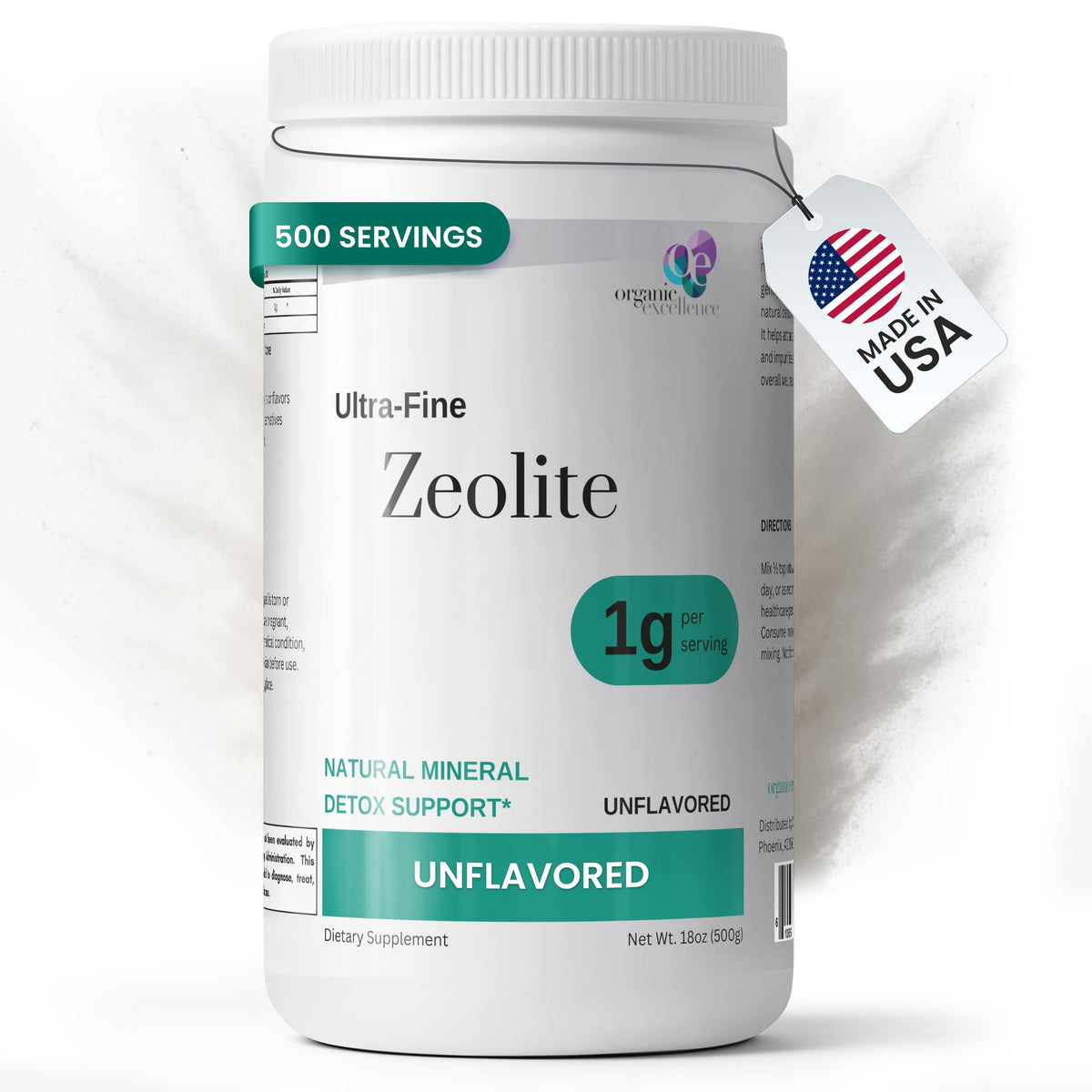 Poudre de clinoptilolite zeolite Organic Excellence en pot de 500 portions