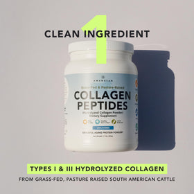 Poudre de collagène AMANDEAN 500g versée dans un verre avec un mélangeur