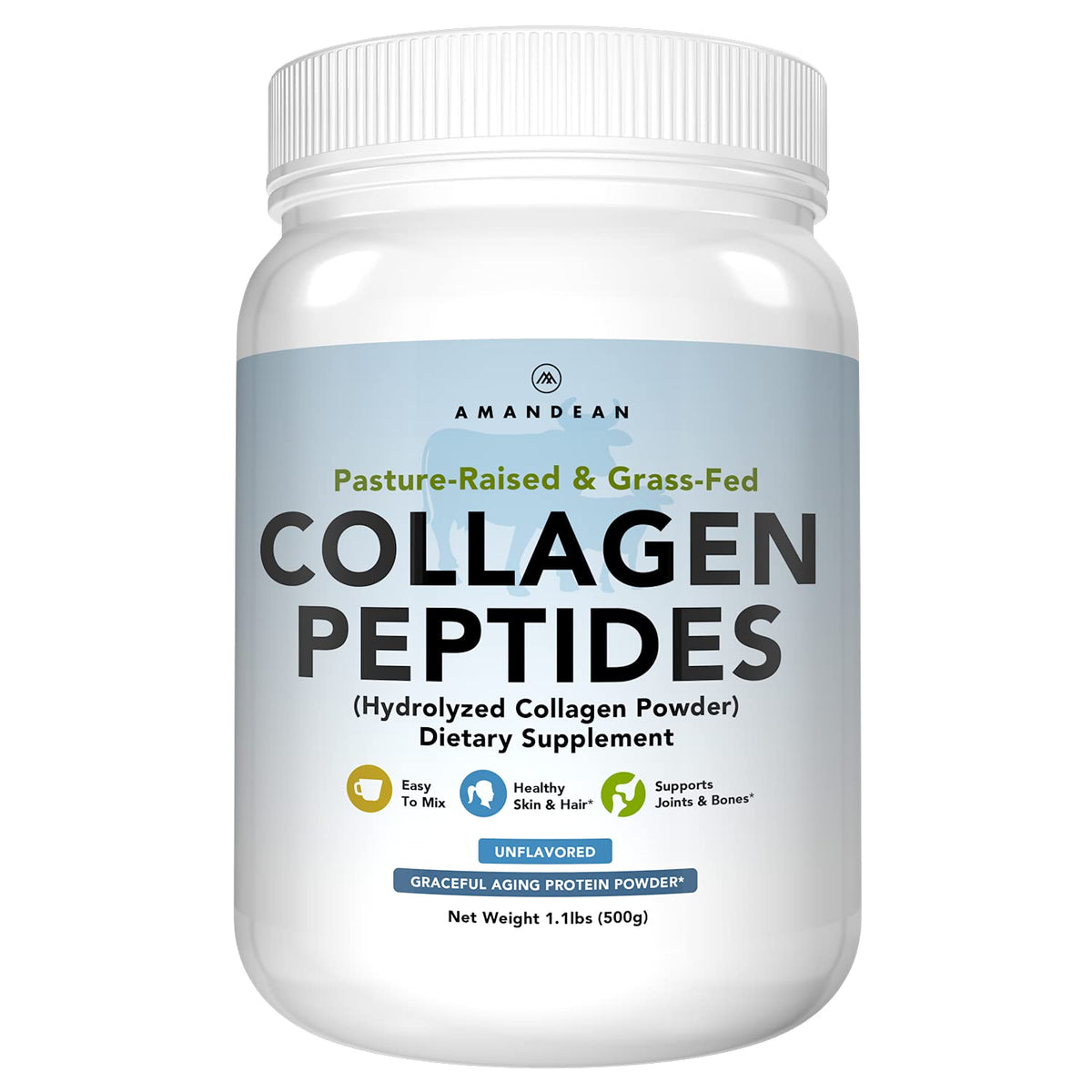 Poudre de collagène AMANDEAN 500g vue de face avec emballage