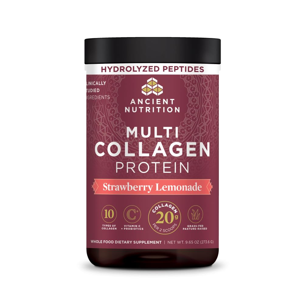 Poudre de collagène Ancient Nutrition 349g Fraise Citron vue avant