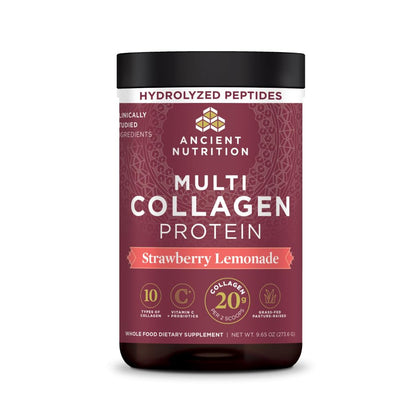 Poudre de collagène Ancient Nutrition 349g Fraise Citron vue avant