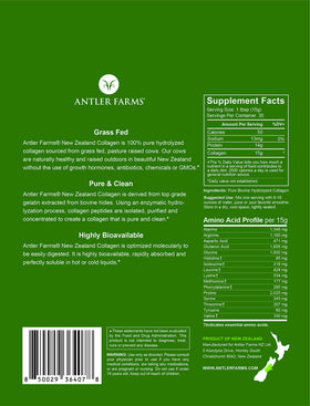 Poudre de collagène Antler Farms Nouvelle-Zélande 472g sur une table