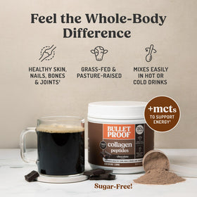 Poudre de Collagène au Chocolat Bulletproof 621g en usage dans un smoothie