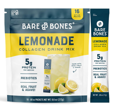 Poudre de collagène au citron Bare Bones dans un stick pack
