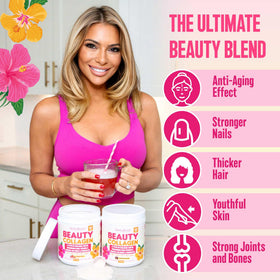 Poudre de collagène Beauté SkinnyBoost dans un verre