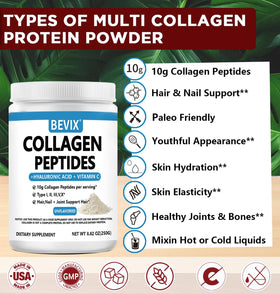 Poudre de collagène BEVIX 331g avec cuillère incluse