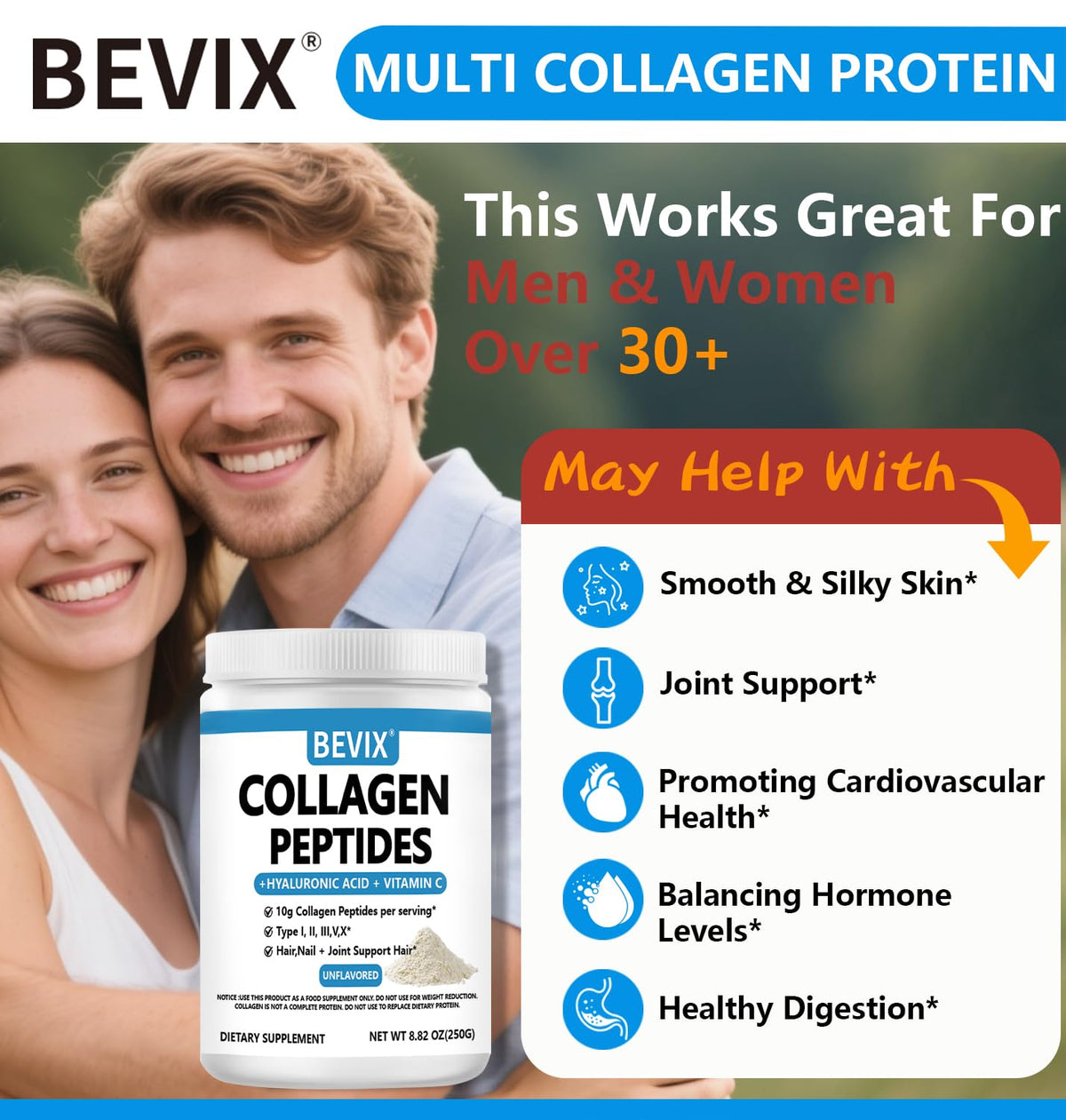 Poudre de collagène BEVIX 331g en contexte de beauté